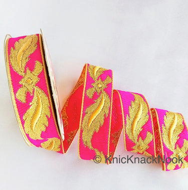Fuchsia Pink Jacquard Weave Trim, Indian Sari Border, Trim By 3 Yards